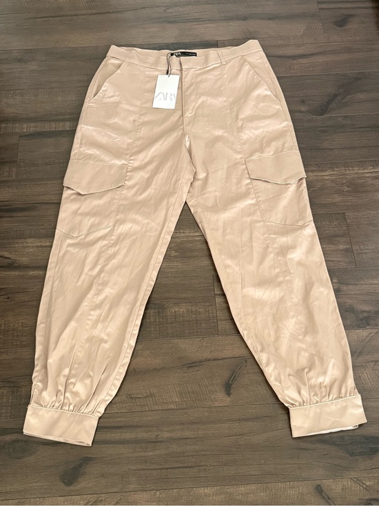 Zara Pants - ZARA High Waist Satin Cargo Jogger Pants Tan Women’s L NWT